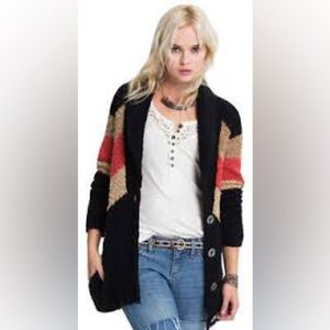 Free People Rocket High Boyfriend Cardigan Black Combo M nubby Aztec coatigan